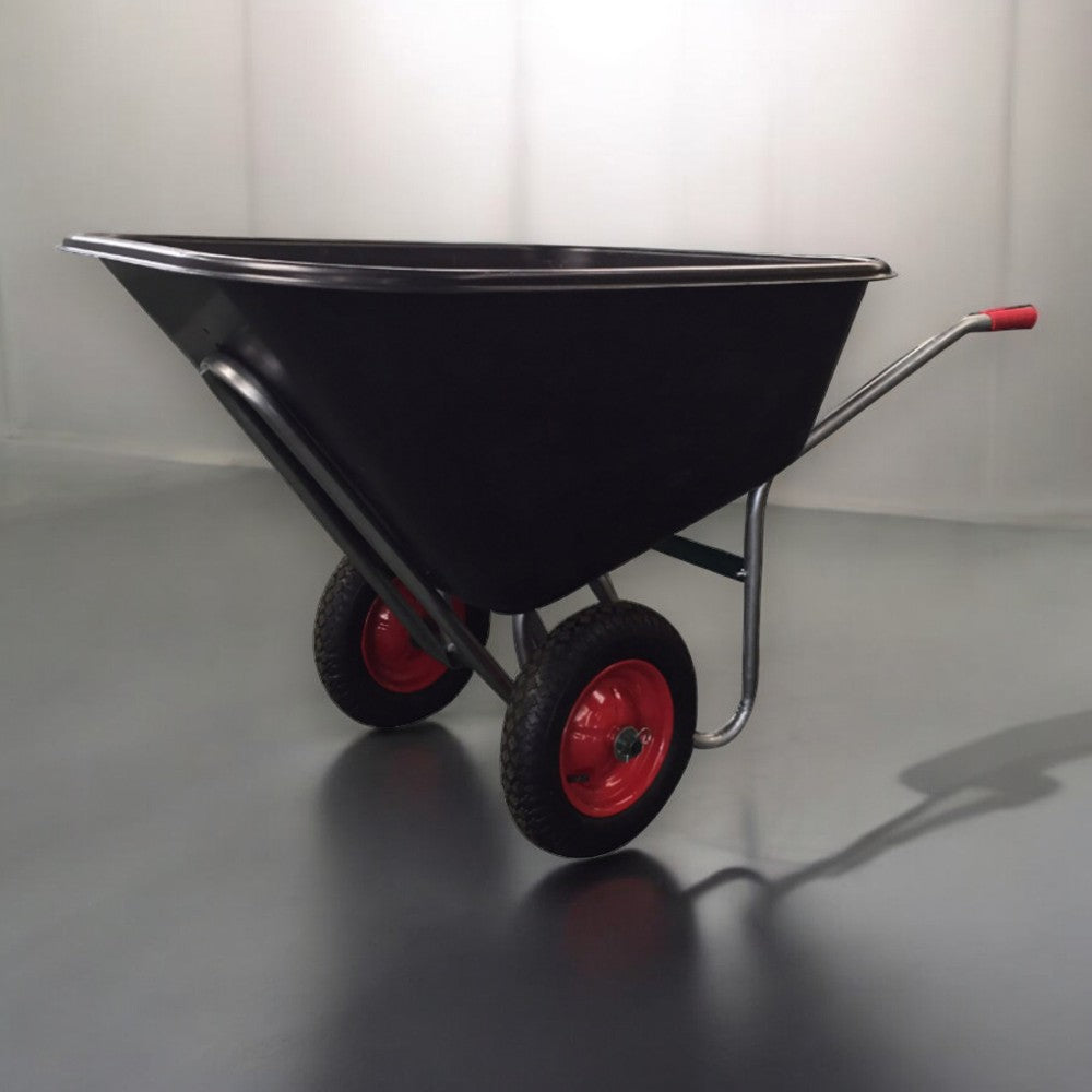 Brouette démontée avec cuve en plastique de 240 litres avec bord de sécurité et 2 roues pneumatiques 