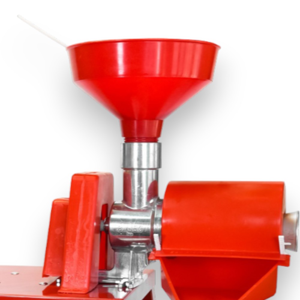 Presse-tomates électrique avec banc 370 W, égouttoir, entonnoir et pilon de cuisine