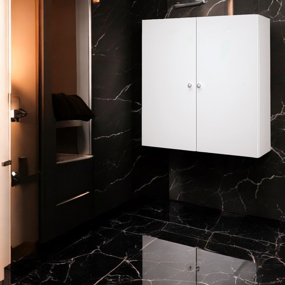 Élément mural de salle de bain à deux portes avec étagères internes polyvalentes en bois laqué 68x22xH71 cm