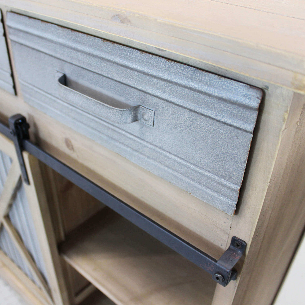Mobile in metallo e legno con ripiani e cassetti  113x39.5xH81 cm finitura moderna Dolph