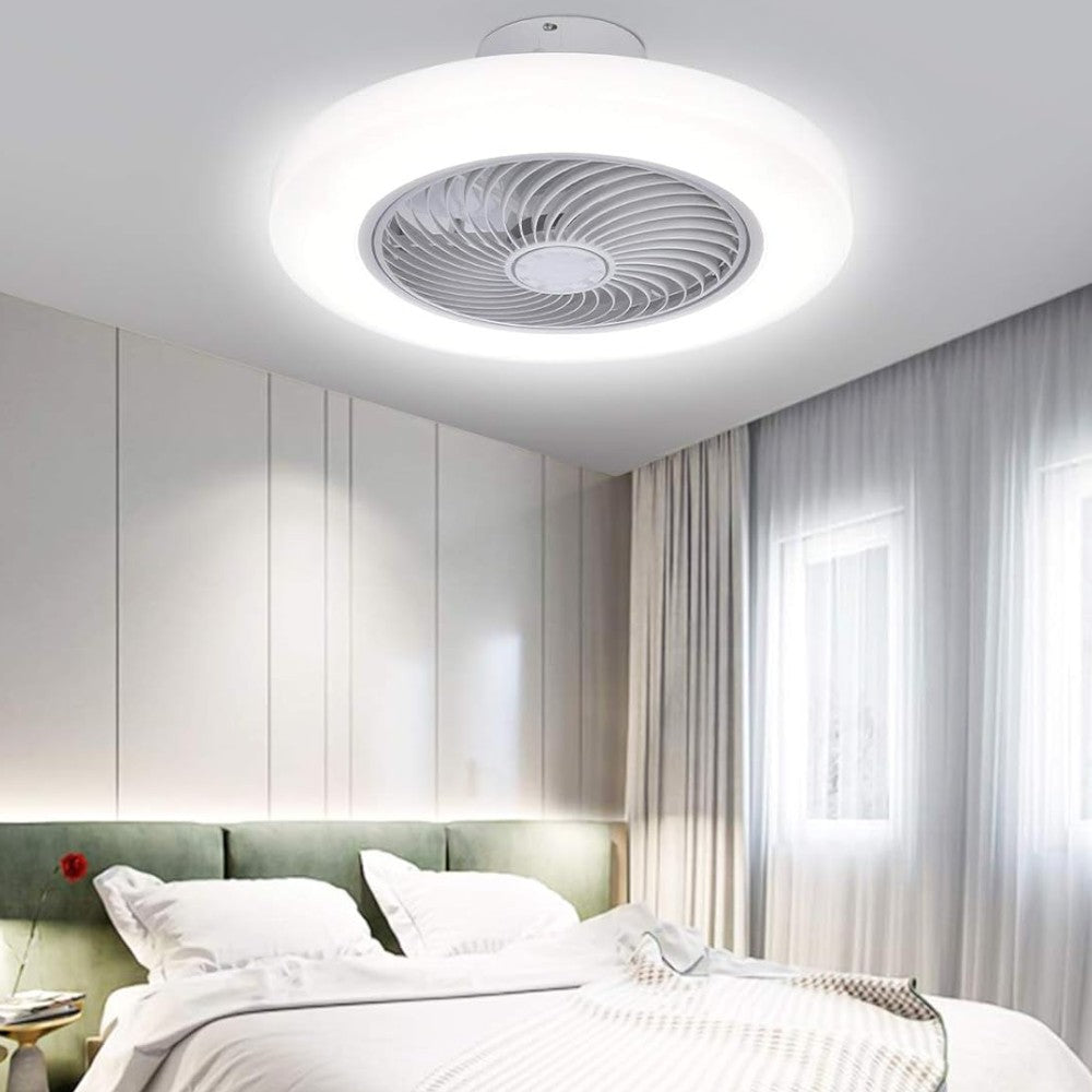 Plafonnier LED avec ventilateur 20w à 5 pales et 6 vitesses d'air chaud et froid avec télécommande