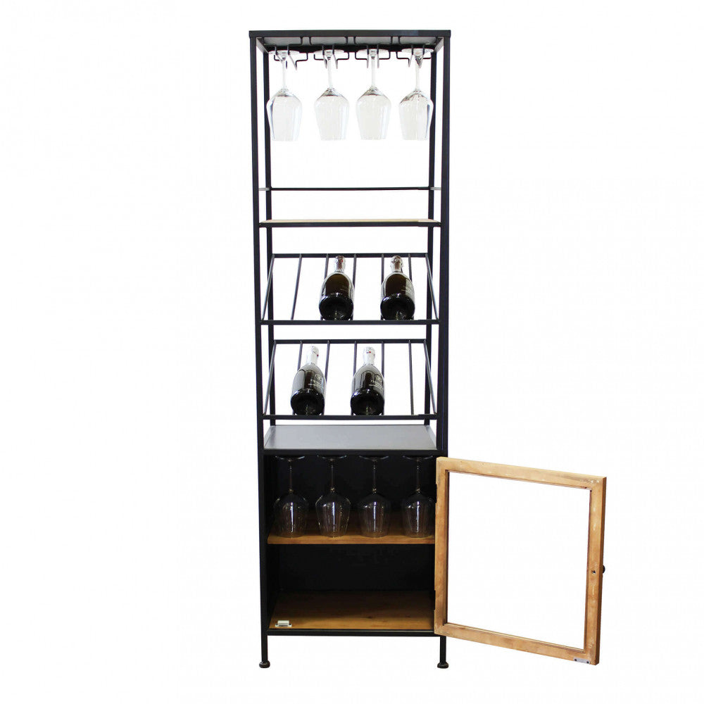 Vitrine de cave à vin pour bars et pubs en métal et bois avec support porte-bouteilles et support pour verres Industrial Line