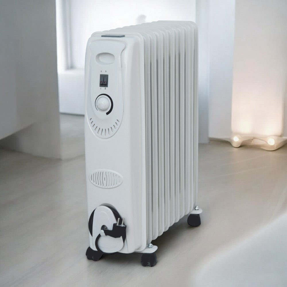 Radiateur de chauffage électrique au fioul 7 éléments 1500 watts avec roulettes et thermostat