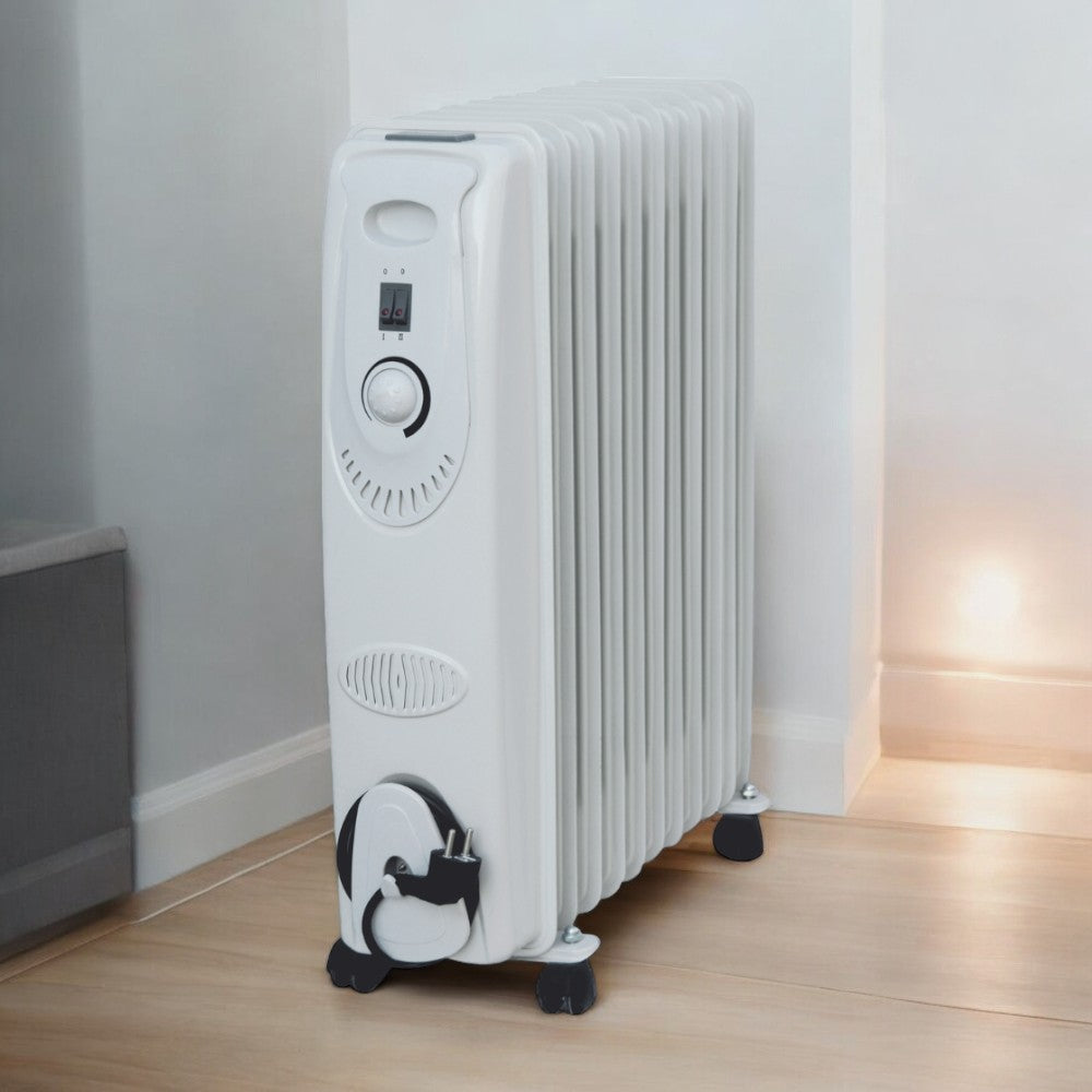 Radiateur de chauffage électrique au fioul 7 éléments 1500 watts avec roulettes et thermostat