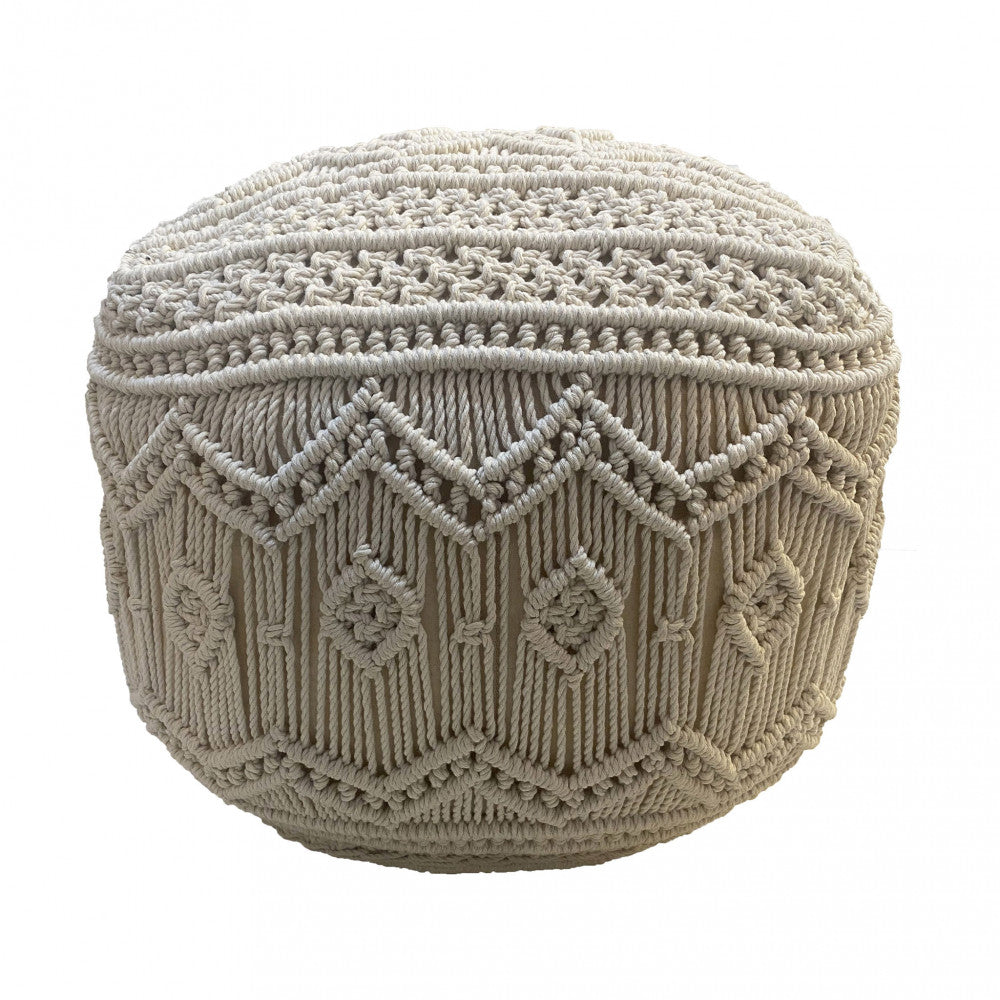 Pouf quadrato fisso in cotone bianco 45x45x45 cm con design cuciti