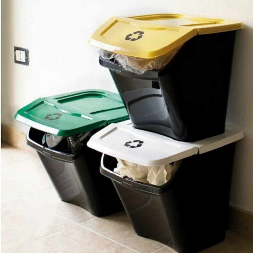 Ensemble de poubelles 'ecobin' 3 pièces pour la collecte sélective des déchets - 30 lt - 39x39x33h cm