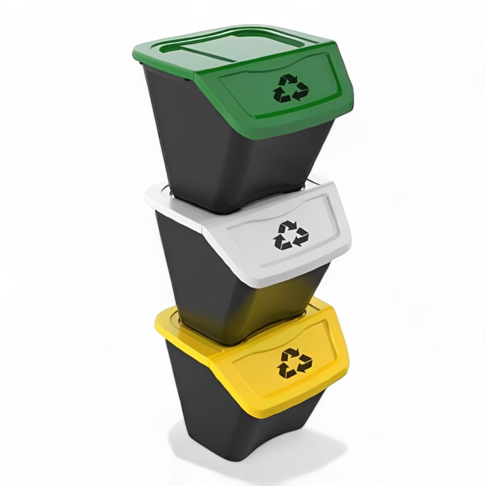 Ensemble de poubelles 'ecobin' 3 pièces pour la collecte sélective des déchets - 30 lt - 39x39x33h cm