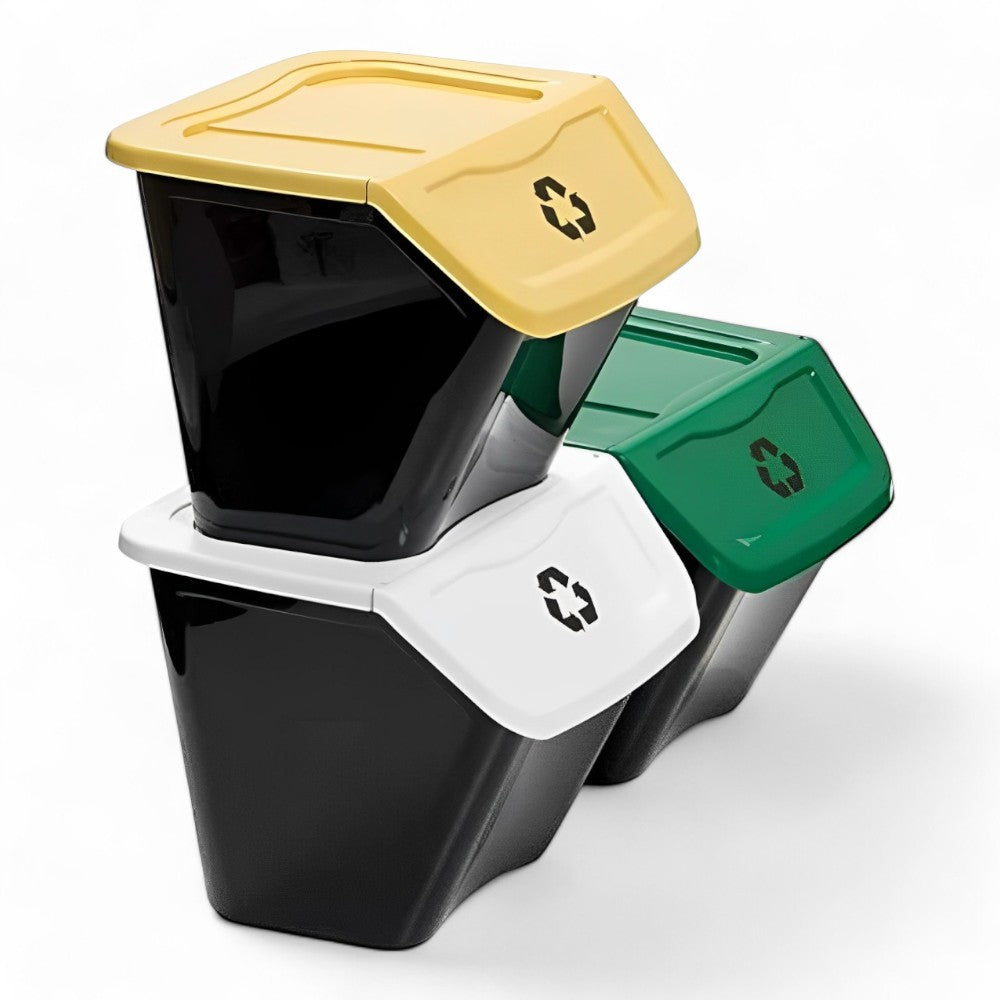 Ensemble de poubelles 'ecobin' 3 pièces pour la collecte sélective des déchets - 30 lt - 39x39x33h cm