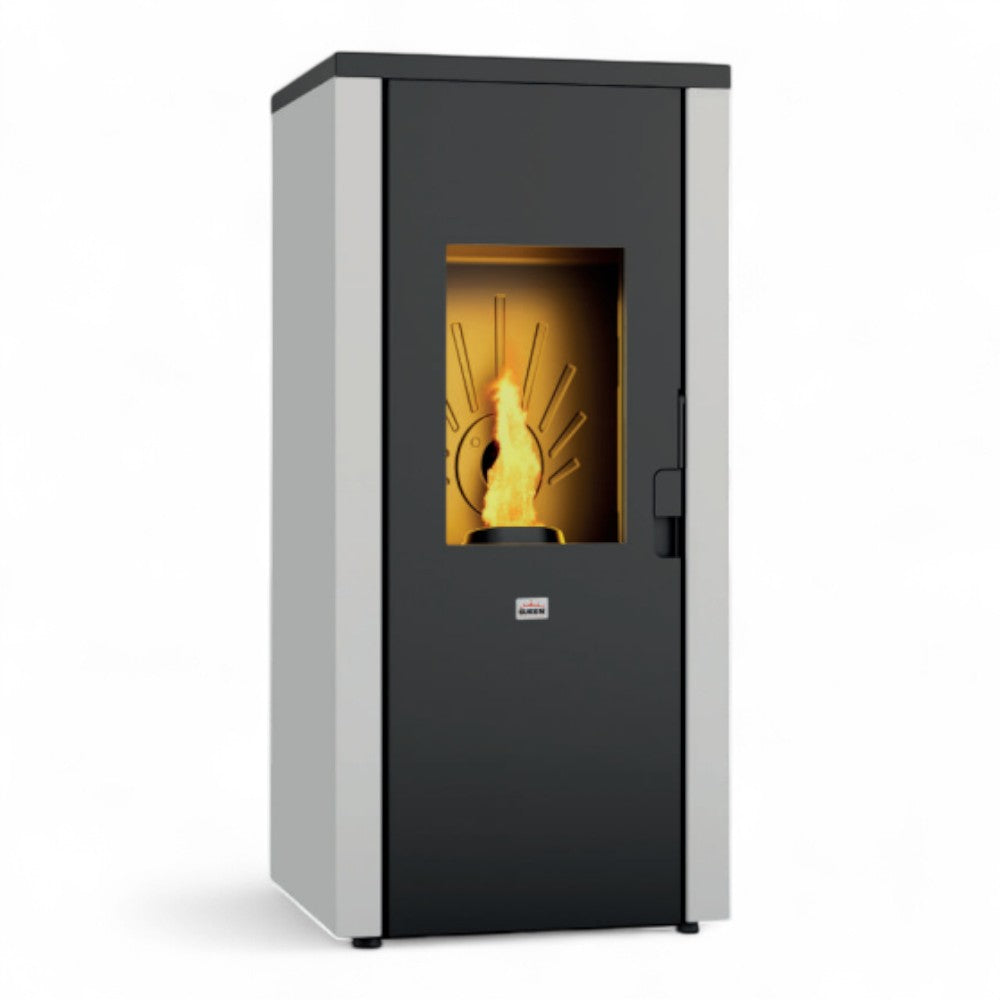Stufa a pellet in acciaio 7 Kw con uscita fumi posteriore e dispositivo antiscoppio A+ Queen 77 EVO 5.0