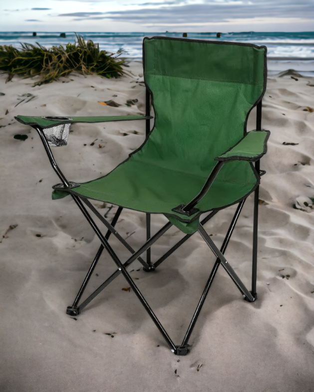 Sedia mare camping viaggio pieghevole in sacca acciaio e poliestere con porta bicchiere