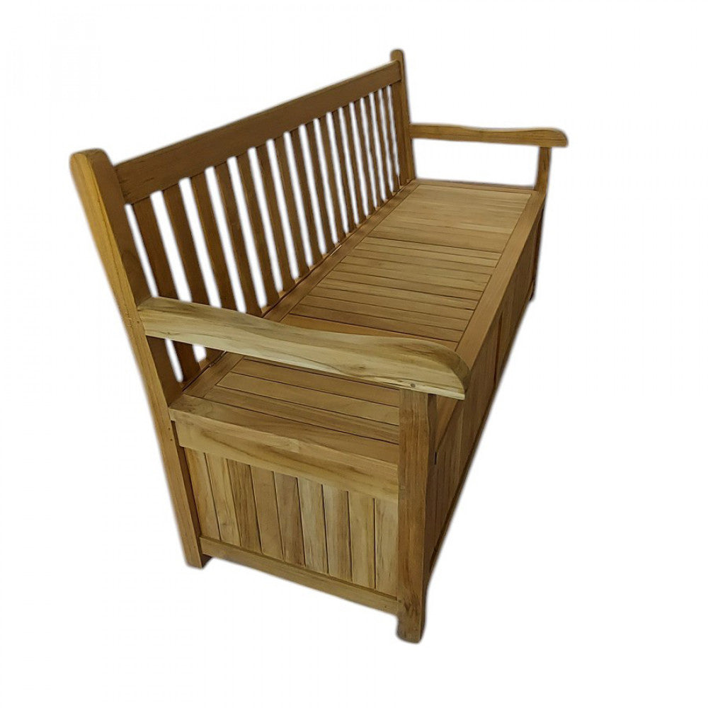 Panchina baule cassapanca in legno di teak 160x64x92 cm con braccioli