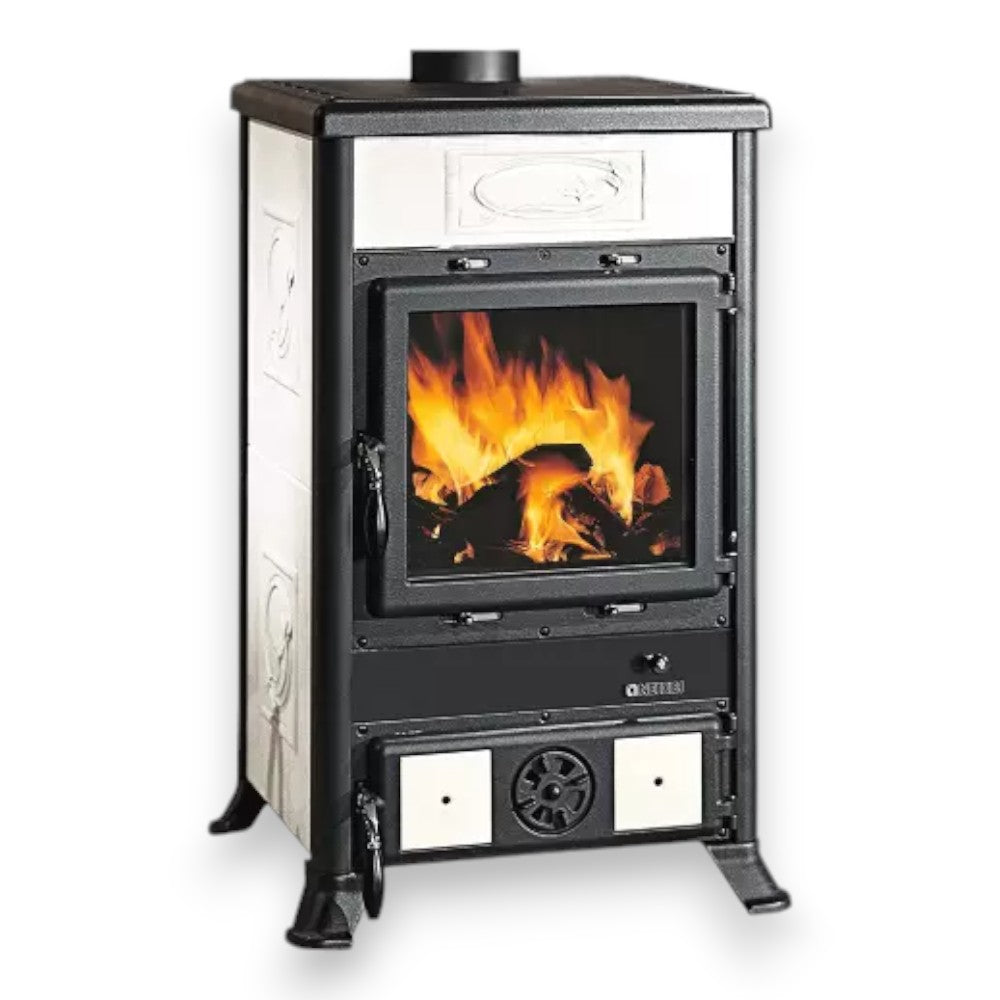 Poêle à bois 8,8 kW en fonte 57,8x58,6xH91,5 blanc Nordica