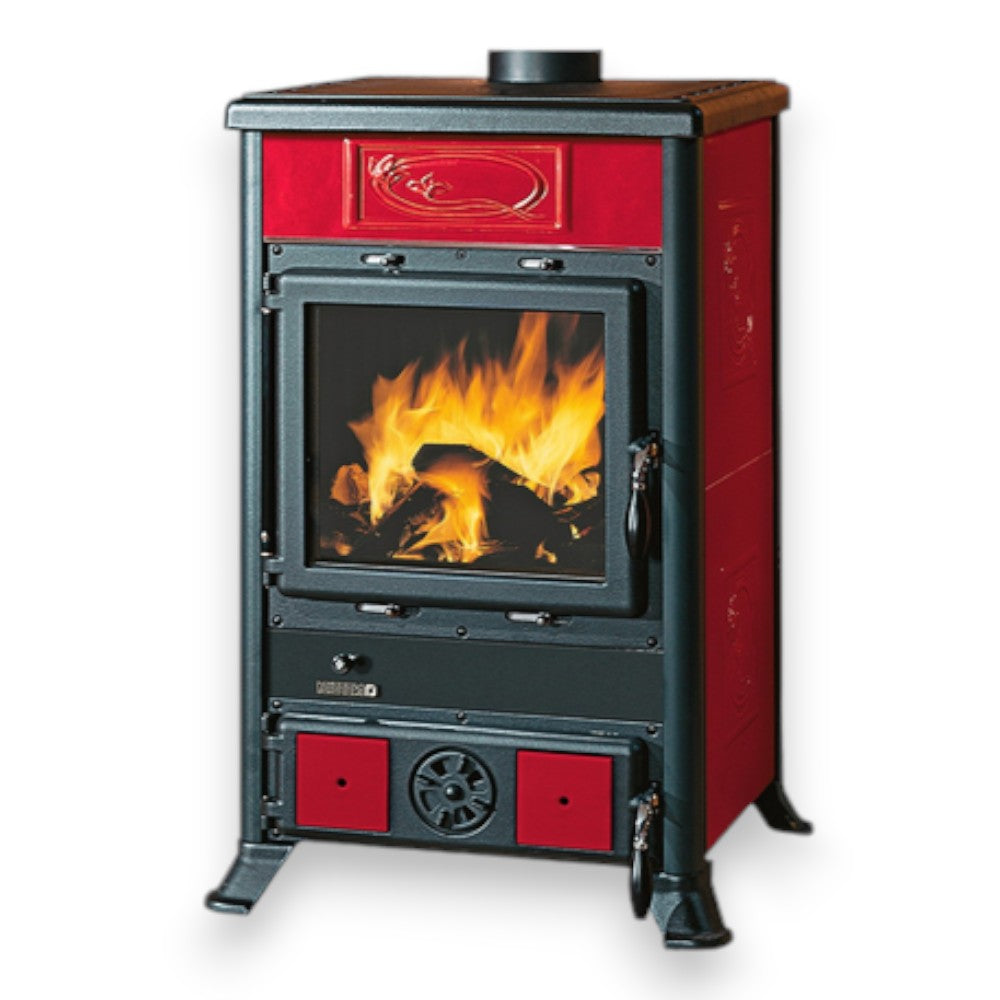 Poêle à bois 8,8 kW en fonte 57,8x58,6xH91,5 bordeaux Nordica