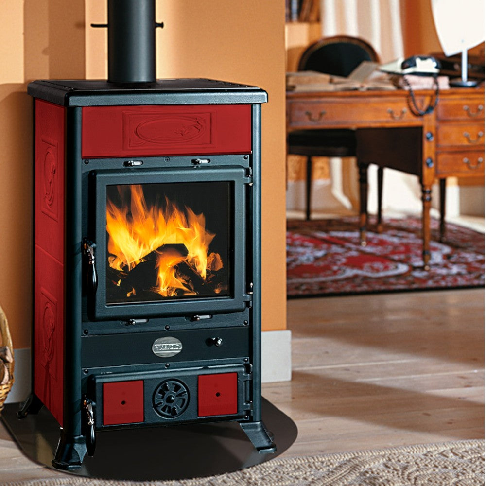 Poêle à bois 8,8 kW en fonte 57,8x58,6xH91,5 bordeaux Nordica