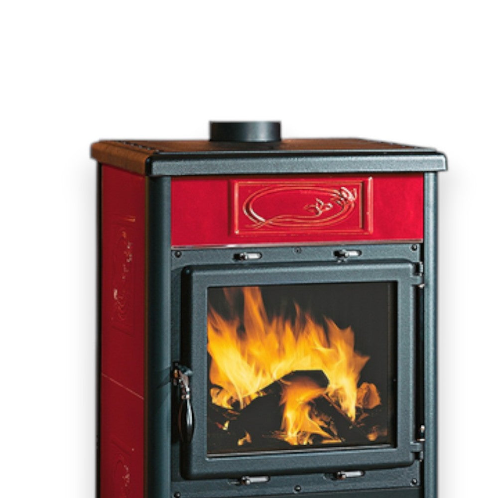 Poêle à bois 8,8 kW en fonte 57,8x58,6xH91,5 bordeaux Nordica