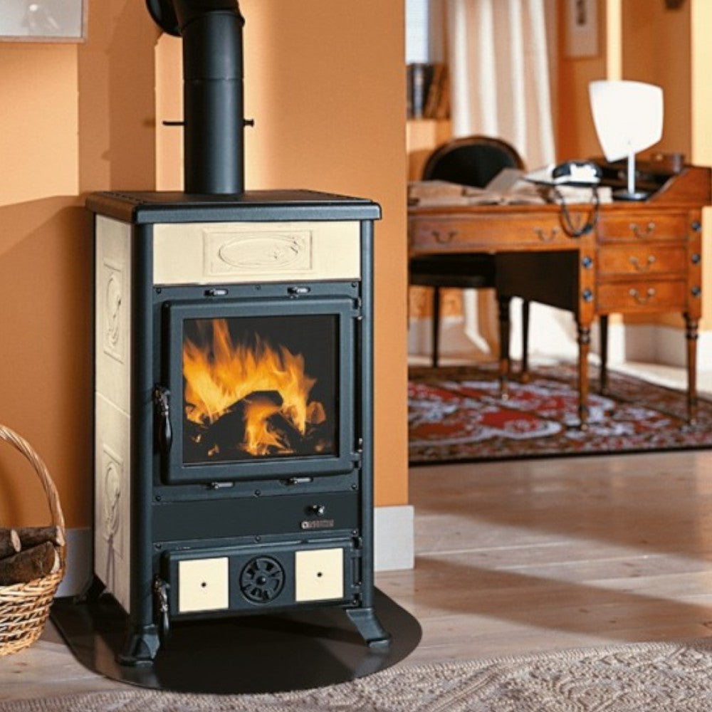 Poêle à bois 8,8 kW en fonte 57,8x58,6xH91,5 Crème nordique