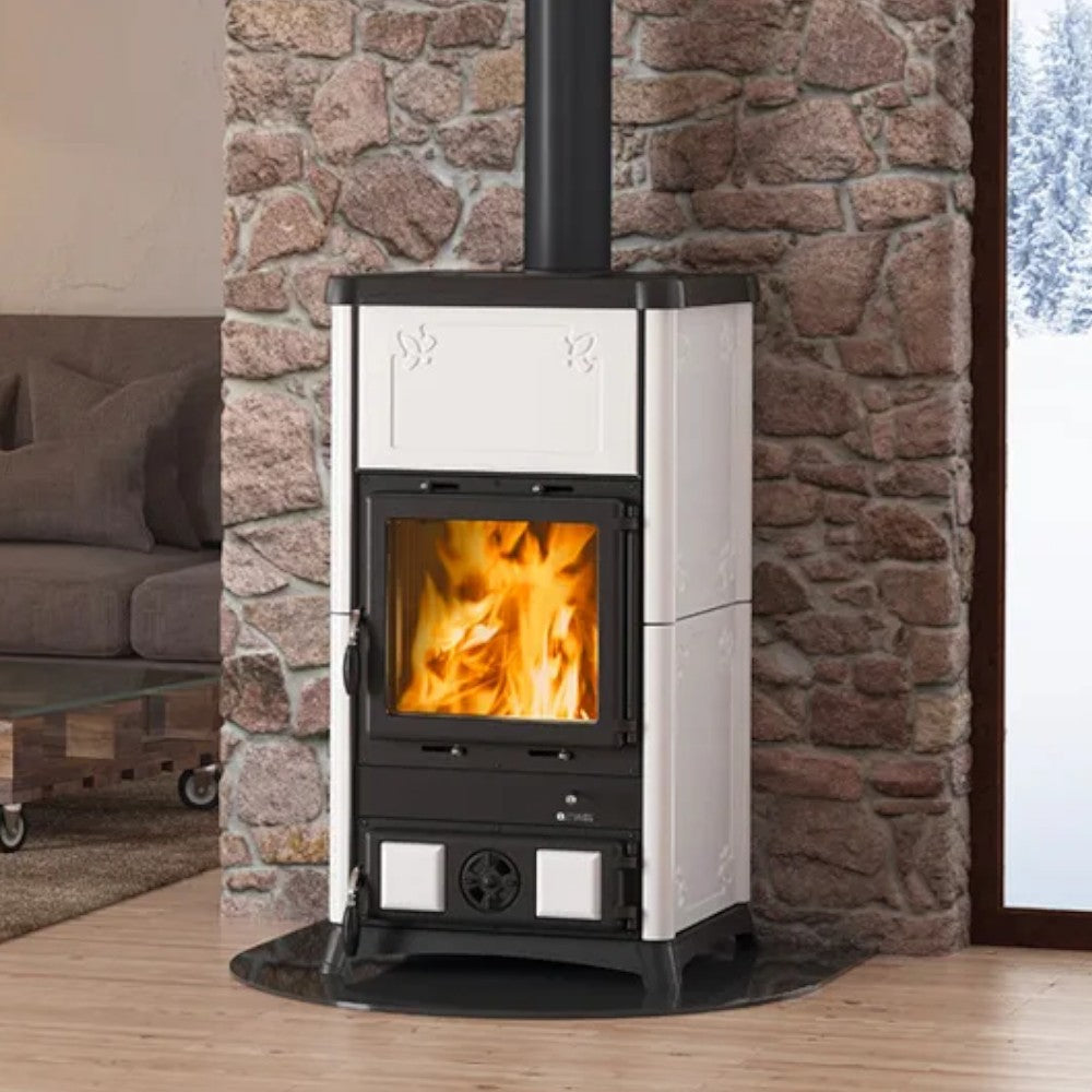 Poêle à bois 8,3 kW recouvert de fonte 56x54,7xH103,5 cm Nordica blanc