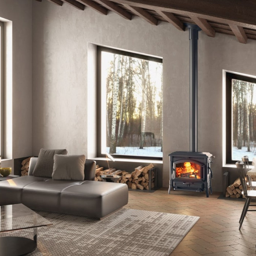 Poêle à bois 11,9 kW en fonte 79x66xH83 cm anthracite Nordica