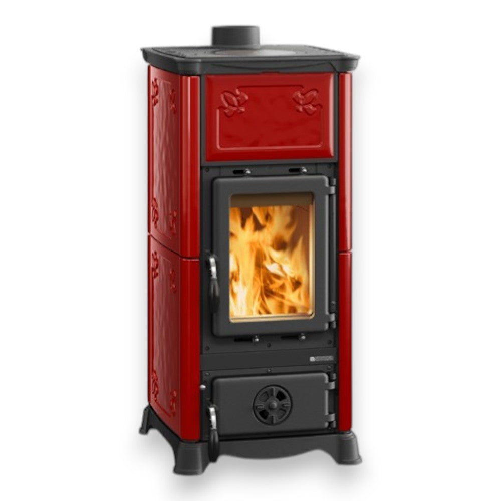 Poêle à bois 6,5 kW avec habillage en fonte 45,3x49xH95 cm Nordica bordeaux