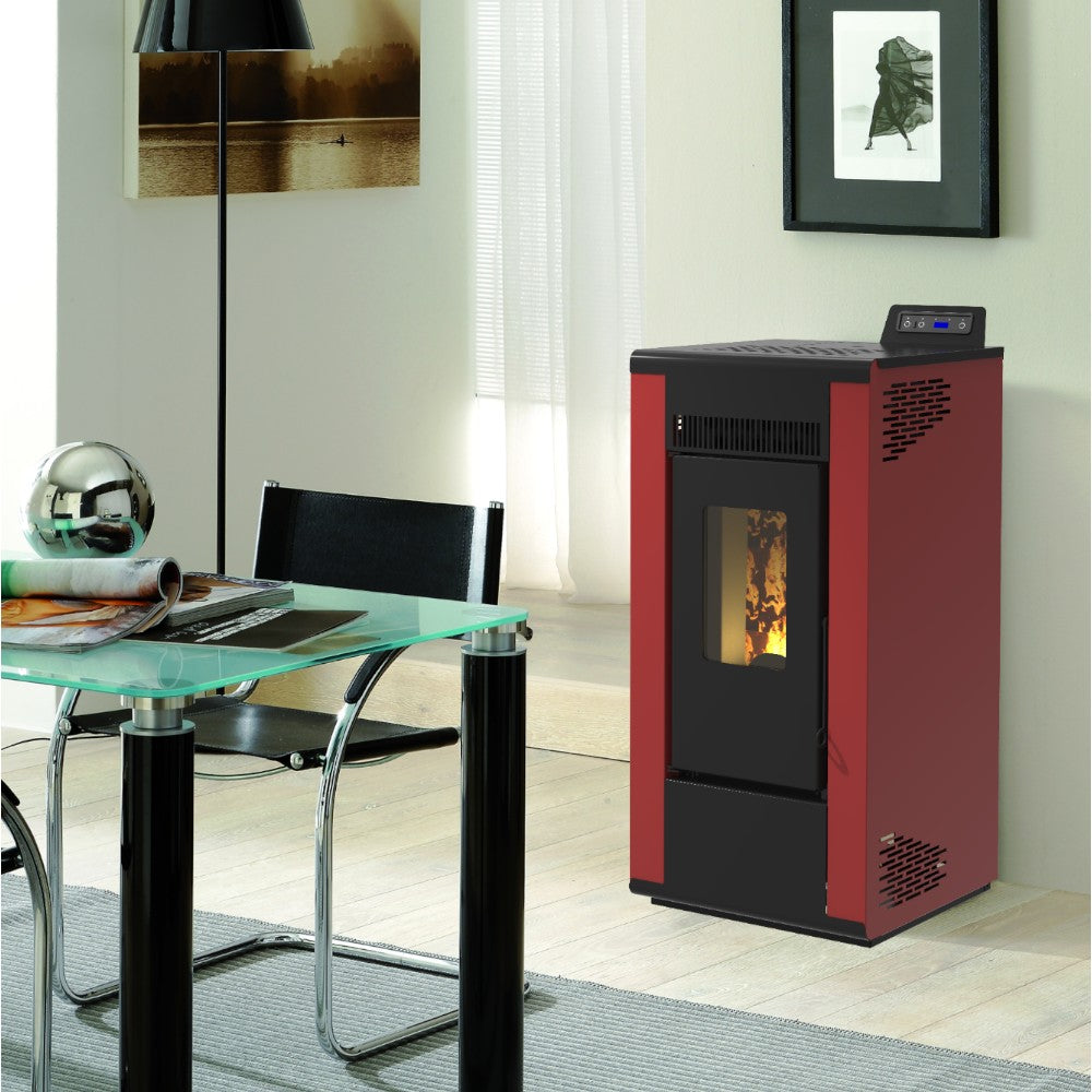 Poêle à pellets 8 kw 44x45xH97 cm bordeaux avec capacité réservoir 15 kg