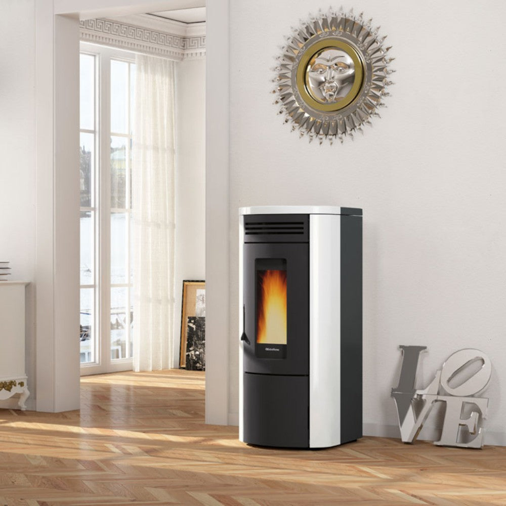 Poêle à pellets Costanza Idro 5.0 Wi-Fi 16 Kw Blanc (Compte Thermique) - mesure 49,5x62,8x115,3h cm. poids kg.165