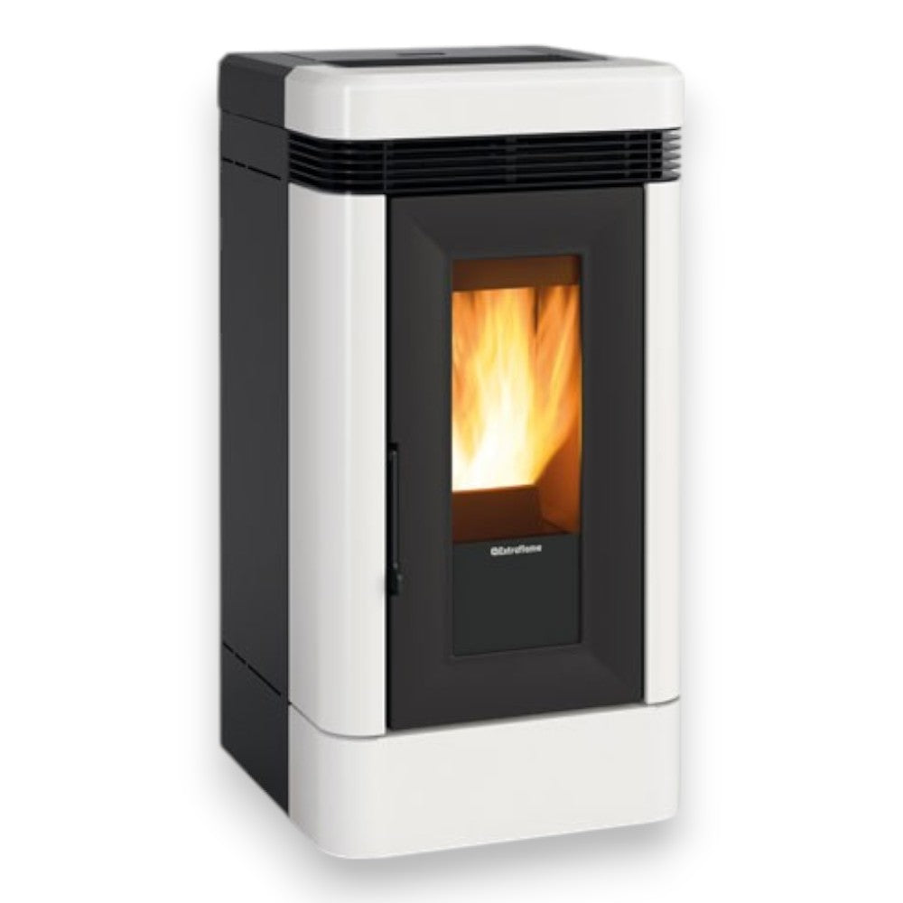 Poêle à pellets Lucia 12,1 Kw Blanc (Compte Thermique) - mesure 55,6x59,7x109,7h cm. - poids 181 kg