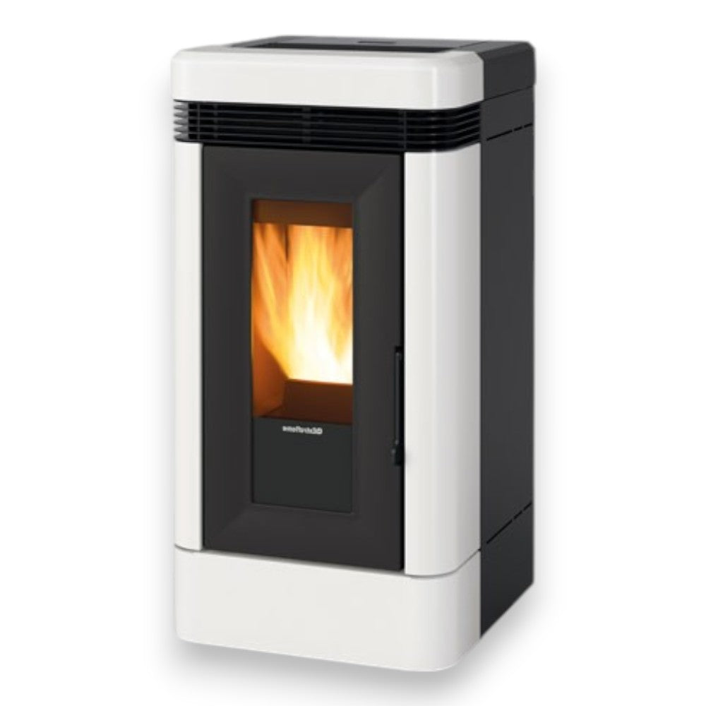 Poêle à pellets Lucia 12,1 Kw Blanc (Compte Thermique) - mesure 55,6x59,7x109,7h cm. - poids 181 kg
