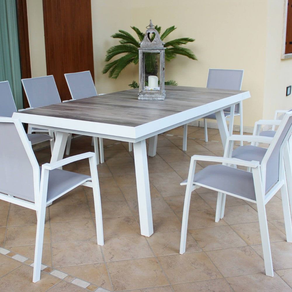 Table de jardin extensible d'extérieur en aluminium avec plateau en grès effet bois 205/265 cm Lincoln