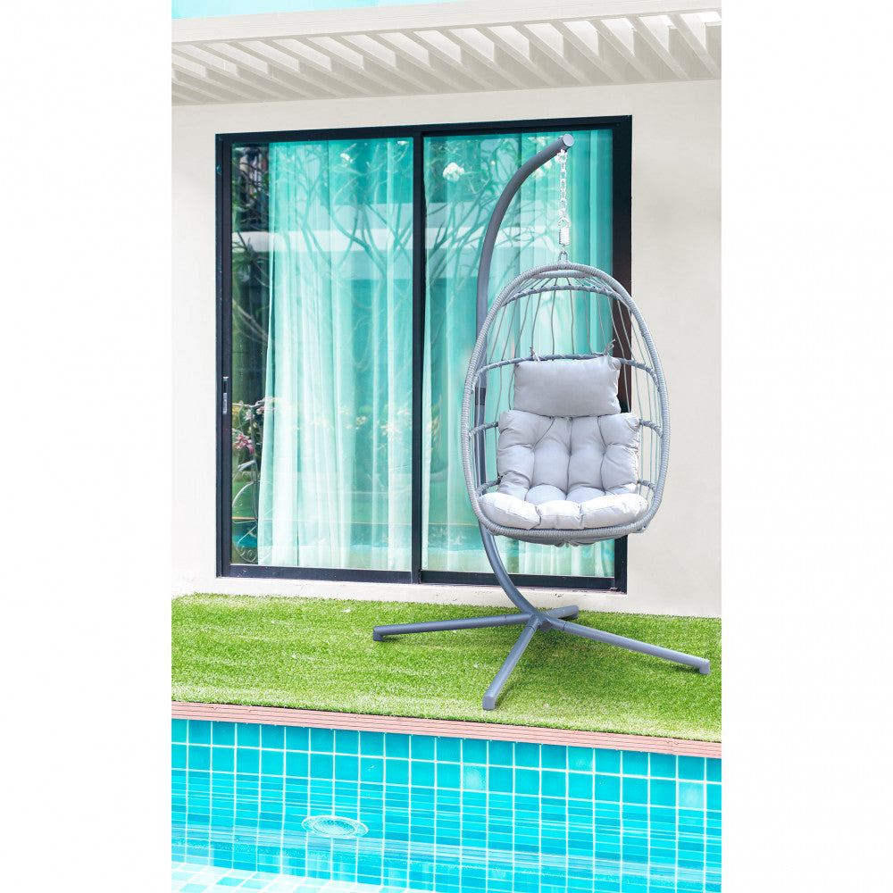 Fauteuil de jardin suspendu Dondolo avec assise pliable, structure en aluminium recouverte d'osier gris Kash