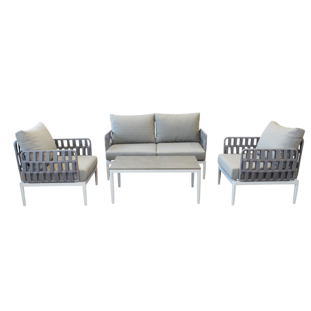 Salotto da giardino in alluminio rivestimento in corda con cuscini Sain