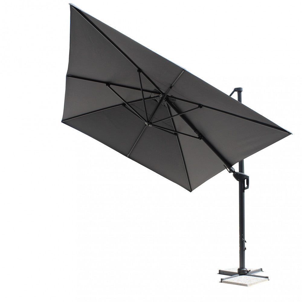 Parasol de jardin 3x4 m en aluminium gris foncé avec housse en polyester et ouverture assistée Shake 