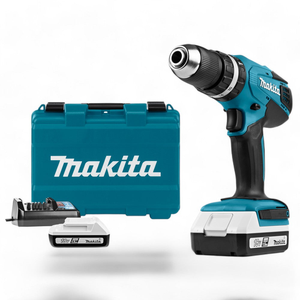 Trapano avvitatore con percussione a batteria HP457DWE Makita 18v 1,5ah con 2 batterie