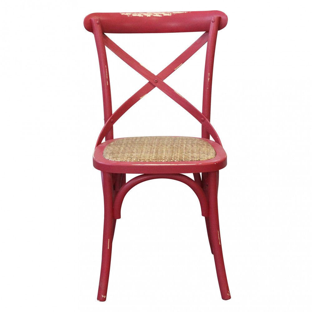 Sedia da pranzo in legno con schienale a croce e seduta in rattan 46x42xH87 cm Cross