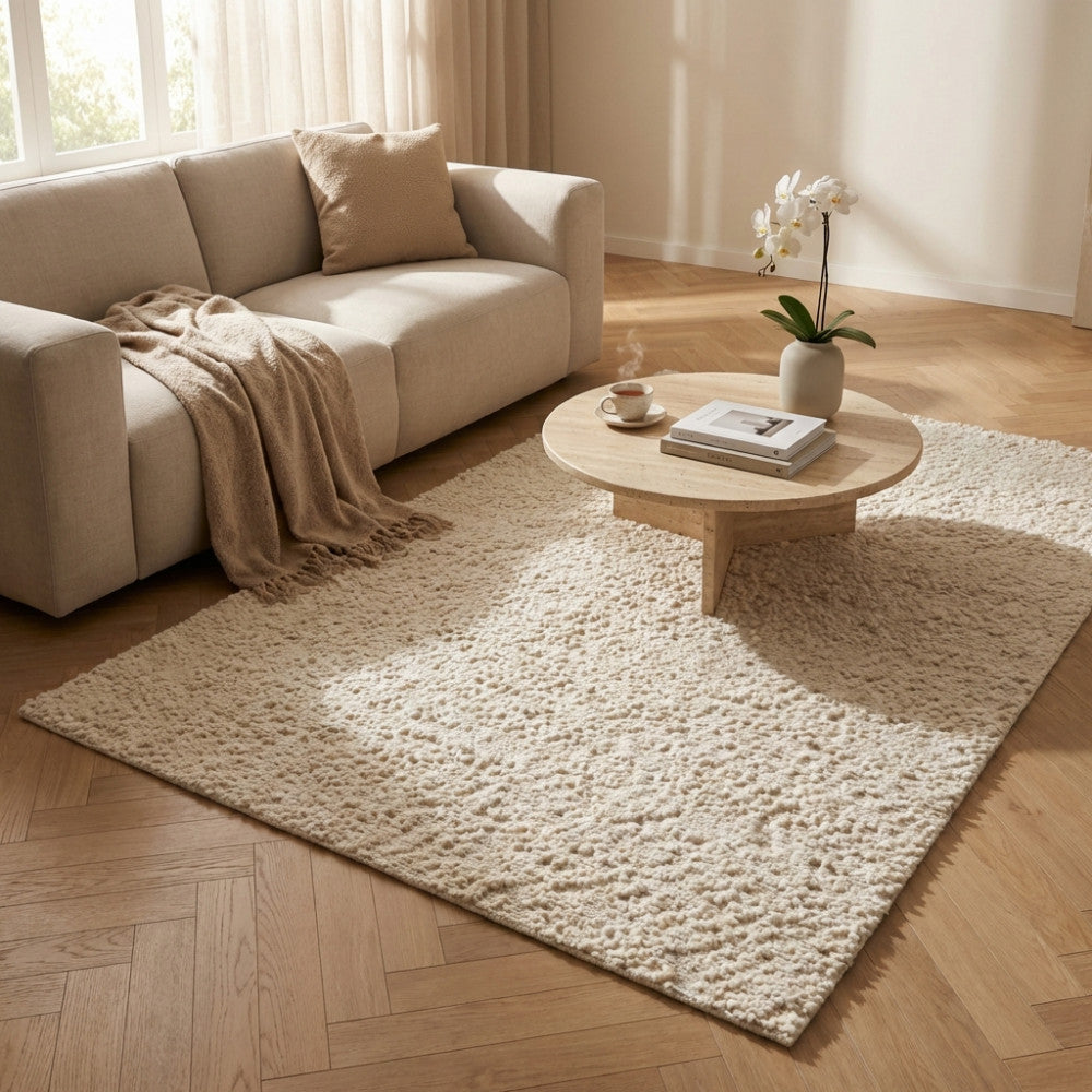 Tappeto 120x180 cm in Juta color avorio da interno per salone moderno e minimal