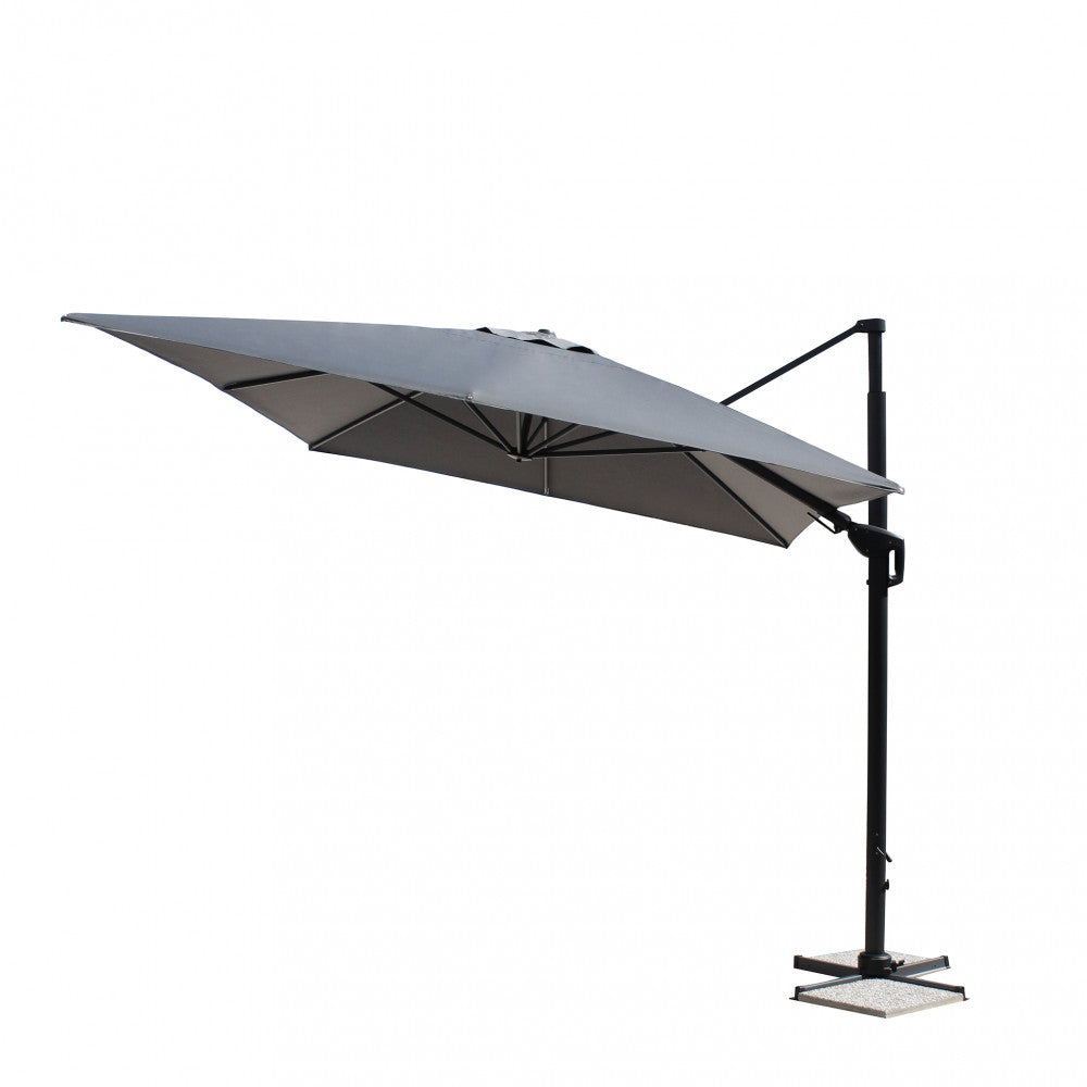 Parasol de jardin 3x4 m en aluminium gris foncé avec housse en polyester et ouverture assistée Shake 