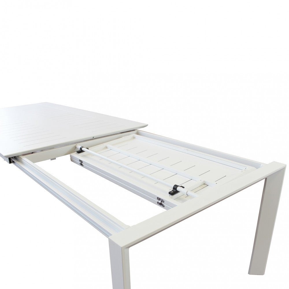 Table d'extérieur avec structure en aluminium blanc extensible jusqu'à 3 mètres avec plateau à lattes Agropoli