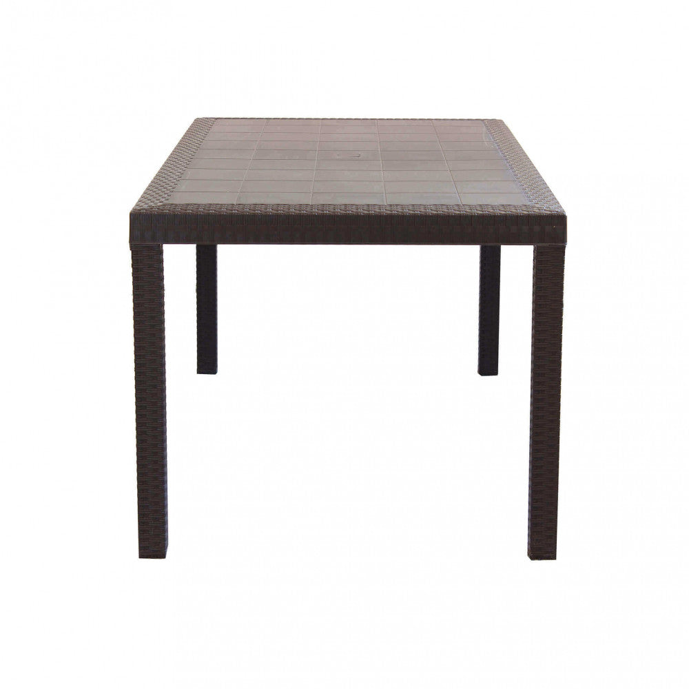 Table rectangulaire 150x90 cm en osier imprimé avec pieds réglables et trou central pour parapluie Nasa