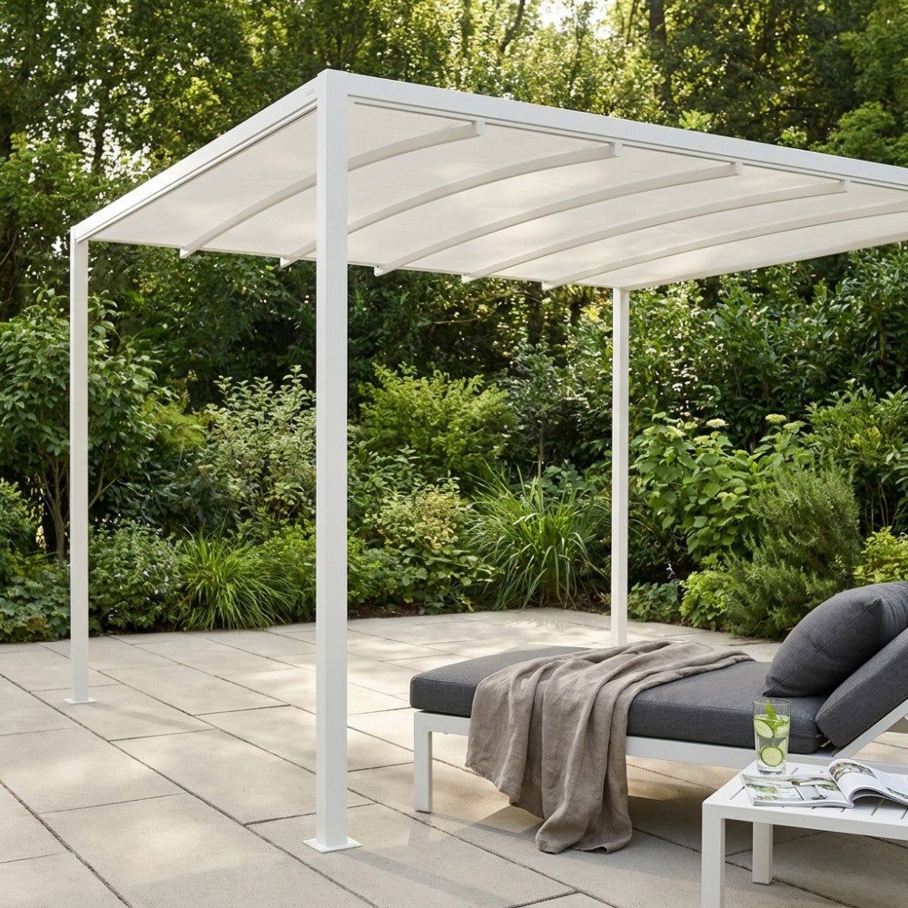 Gazebo pergola bioclimatica motorizzata da esterno in alluminio 3x4 mt con sistema retrattile integrato e illuminazione led