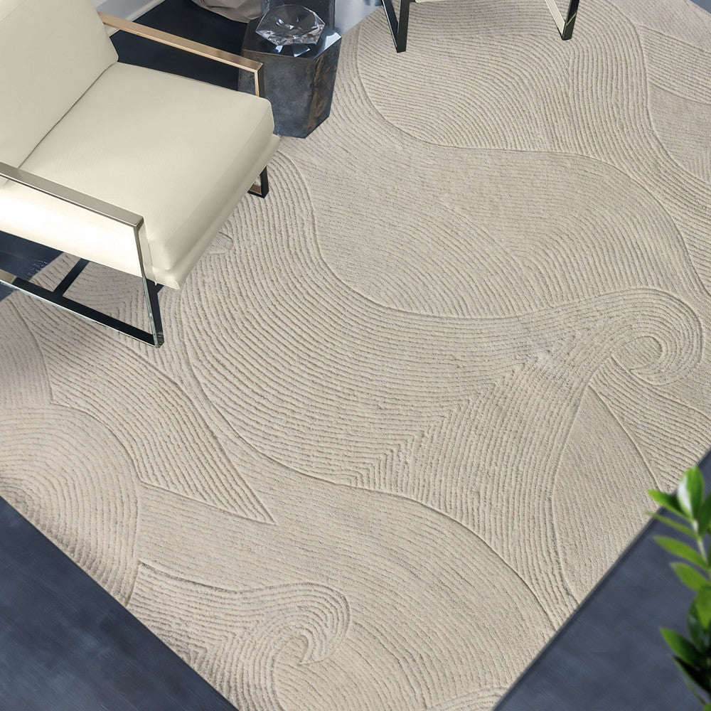 Tappeto 160x230 cm in cotone e lana da interno con decorazione onde