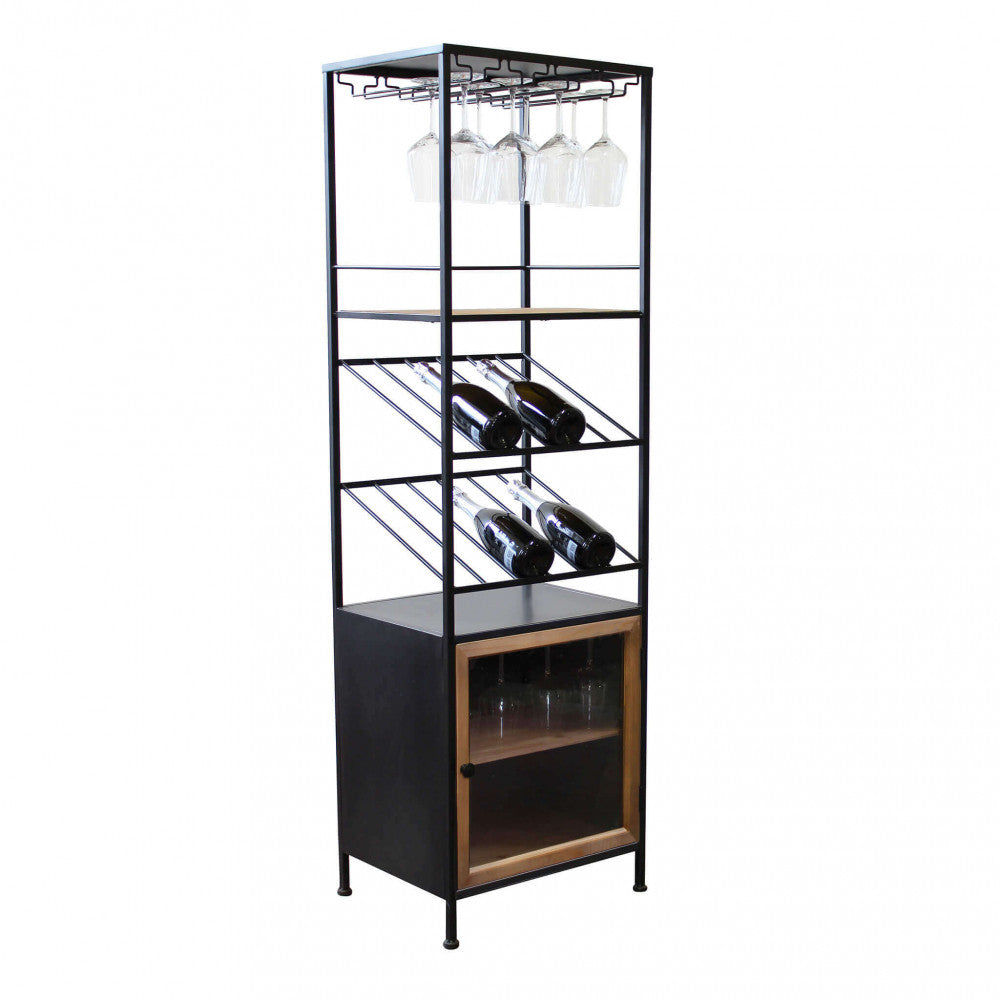 Vitrine de cave à vin pour bars et pubs en métal et bois avec support porte-bouteilles et support pour verres Industrial Line