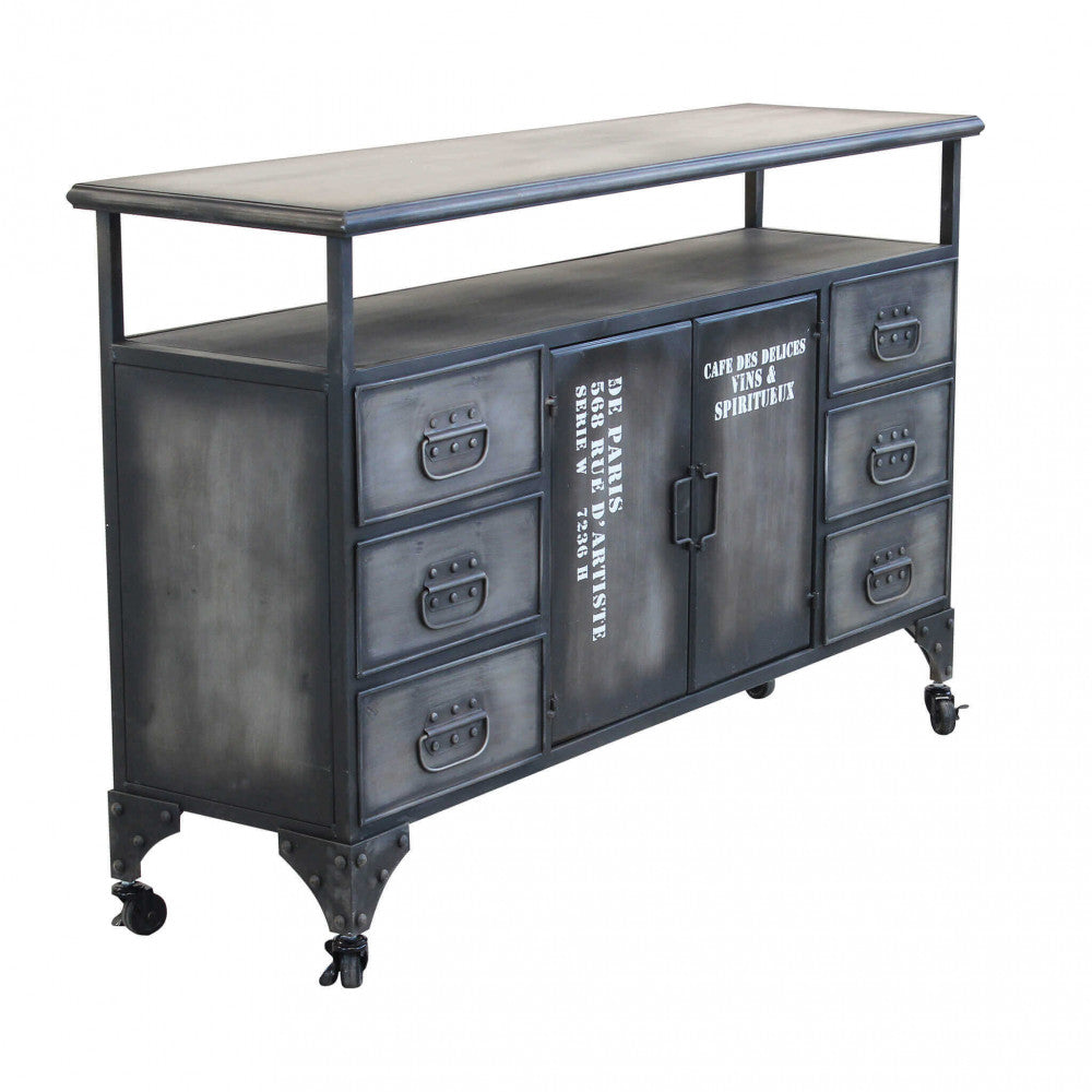 Mobile in acciaio con cassetti ante e ripiani ampi 132.5x37.5xH82 cm per casa