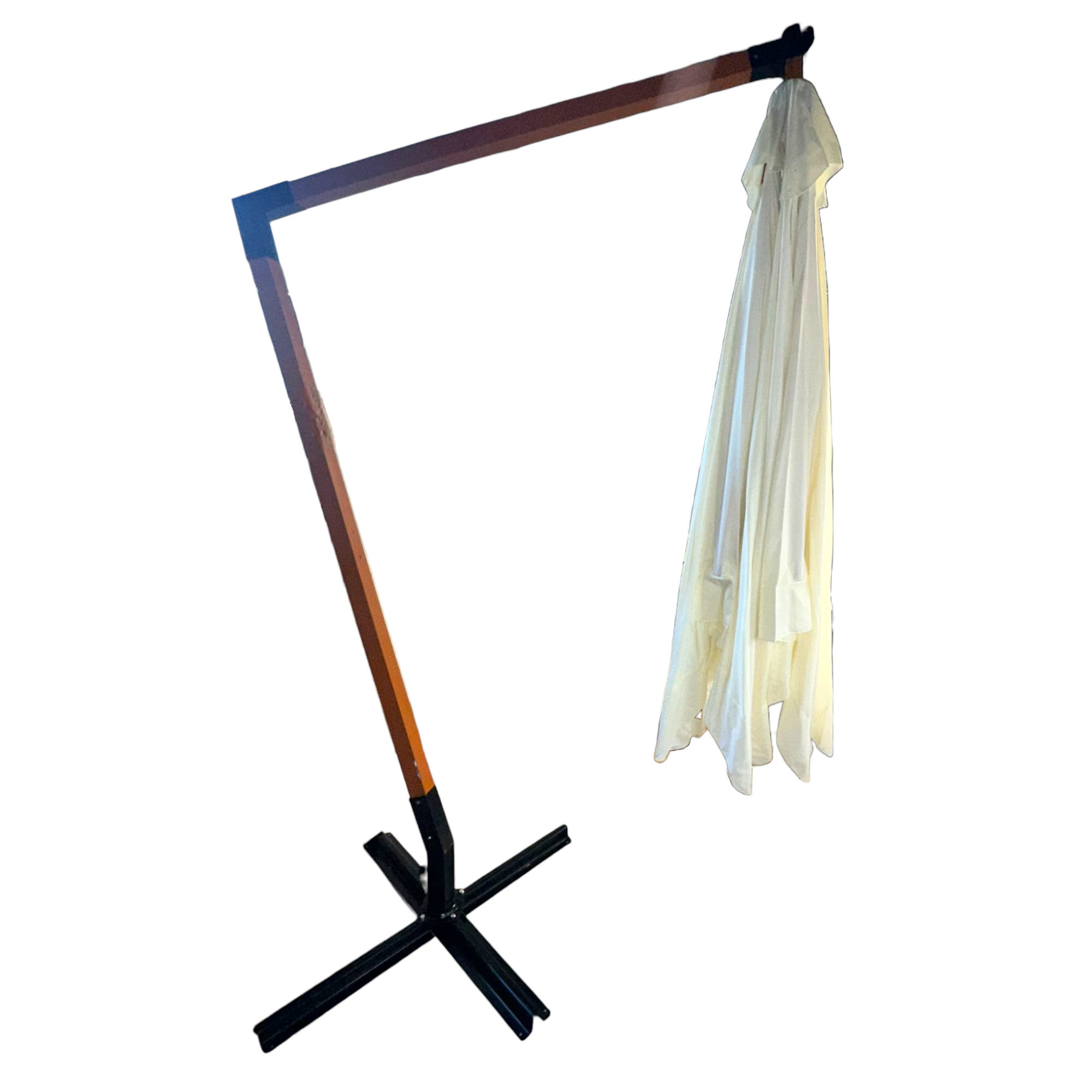 <transcy>Parasol en bois naturel 300x300 cm avec base de support</transcy>