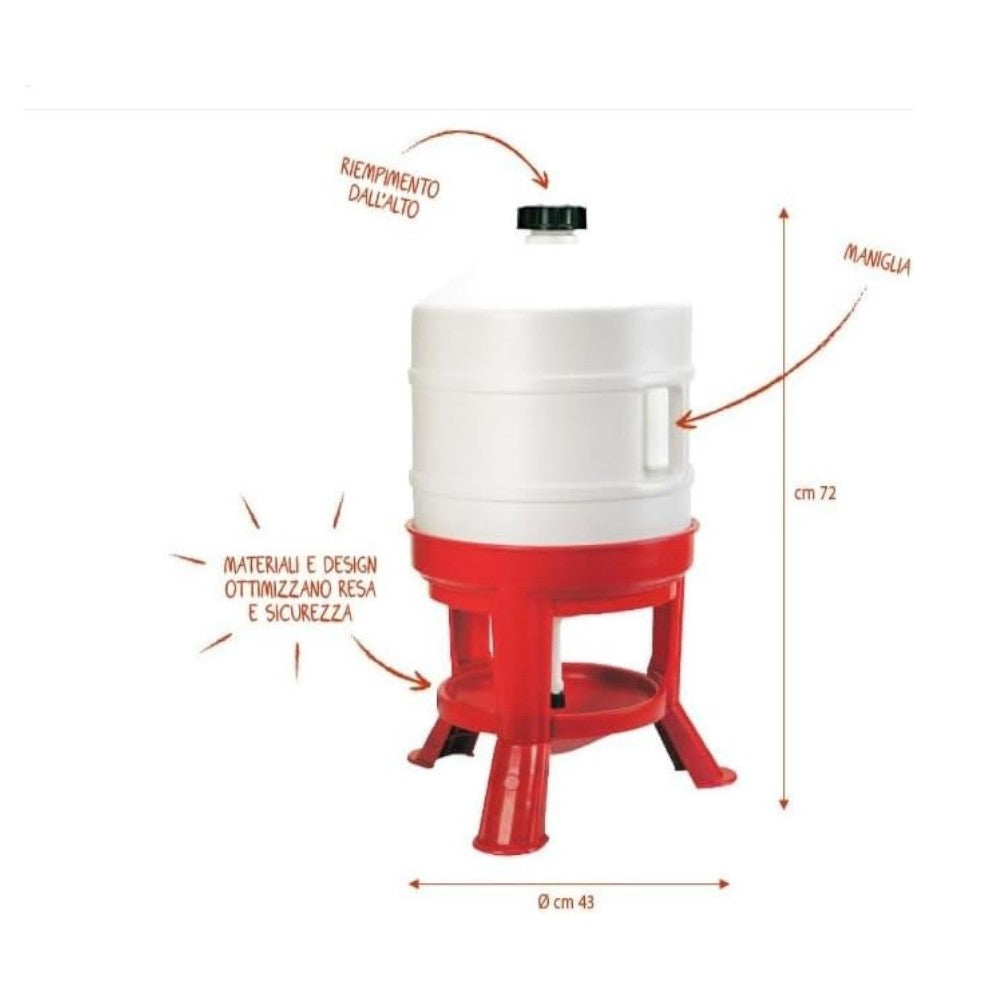 Abbeveratoio con serbatoio in plastica 30 litri su treppiedi con diametro 31xH72 cm ideale per animali