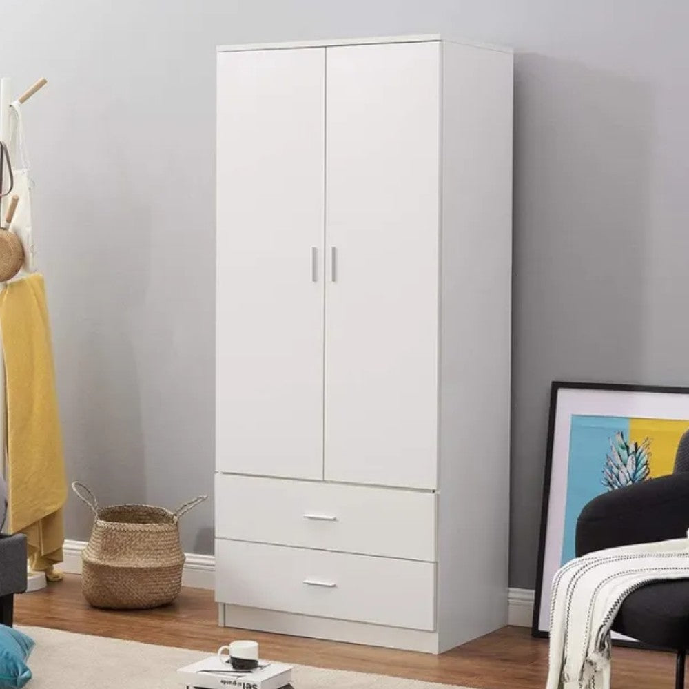 armoire avec deux portes et deux étagères 'wardrobe 4' blanc 80x52x190h cm