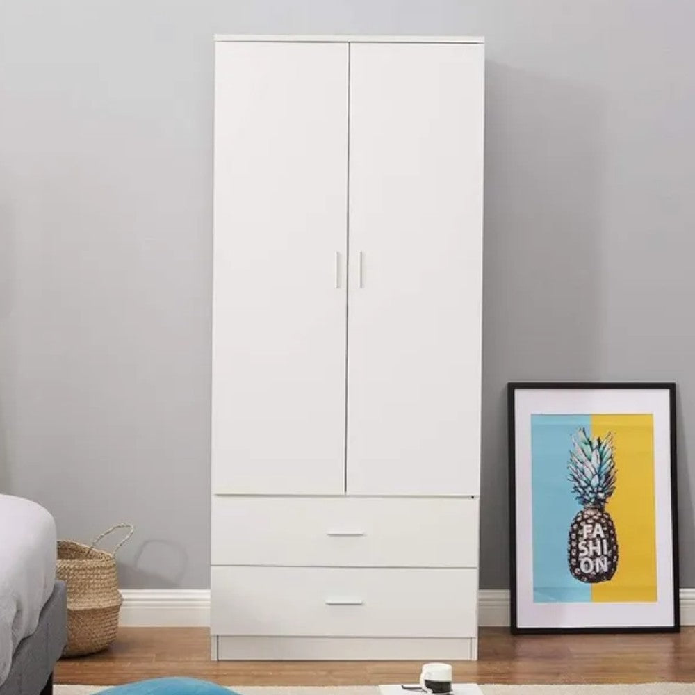 armoire avec deux portes et deux étagères 'wardrobe 4' blanc 80x52x190h cm