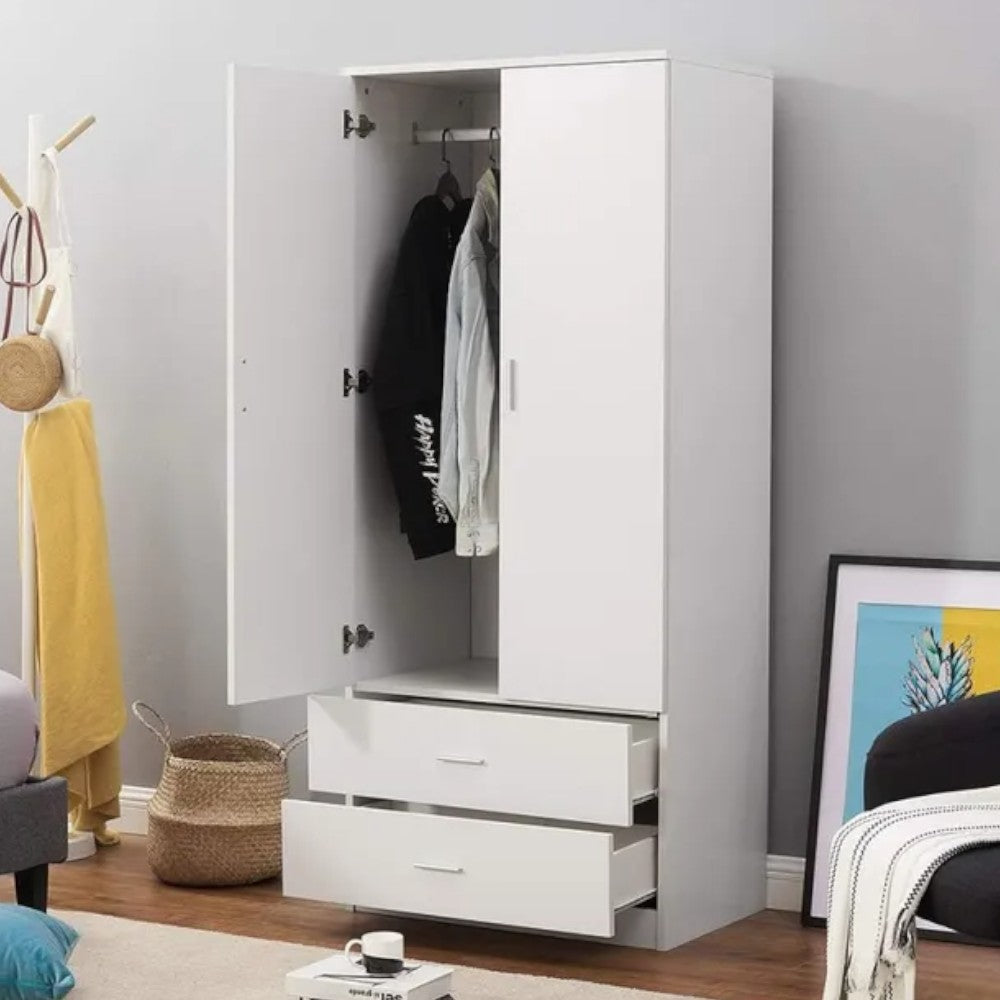 armoire avec deux portes et deux étagères 'wardrobe 4' blanc 80x52x190h cm