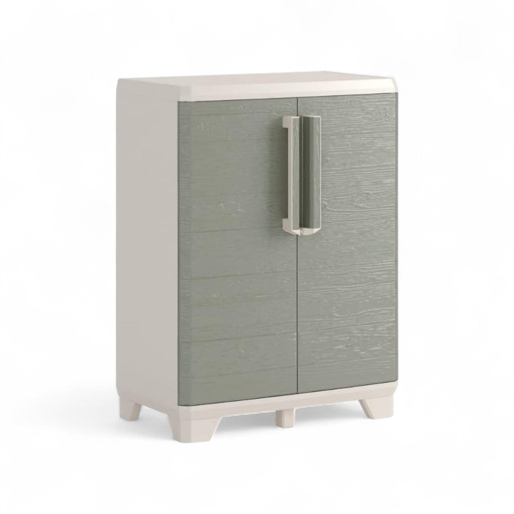 Armadio tuttopiani basso in resina resistente lucchettabile con 2 ante Linear Wood