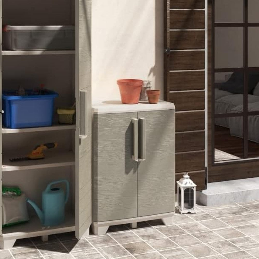 Armadio tuttopiani basso in resina resistente lucchettabile con 2 ante Linear Wood