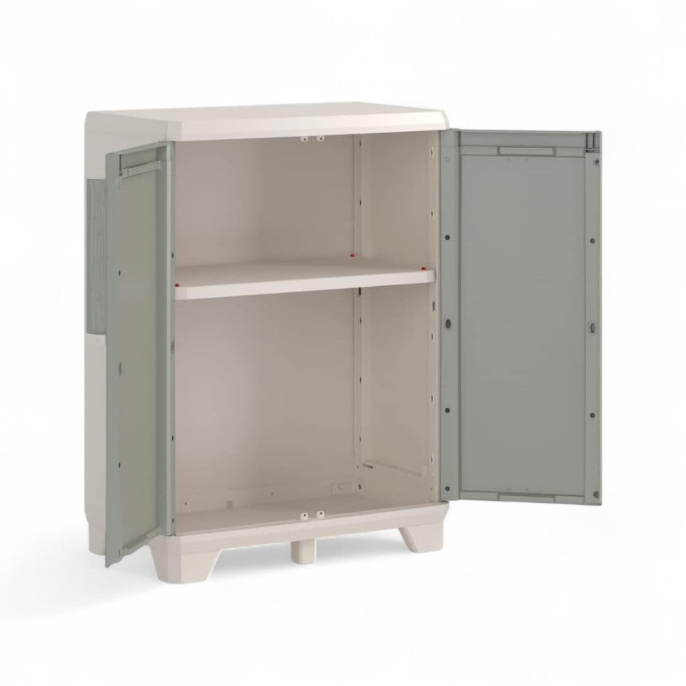 Armadio tuttopiani basso in resina resistente lucchettabile con 2 ante Linear Wood