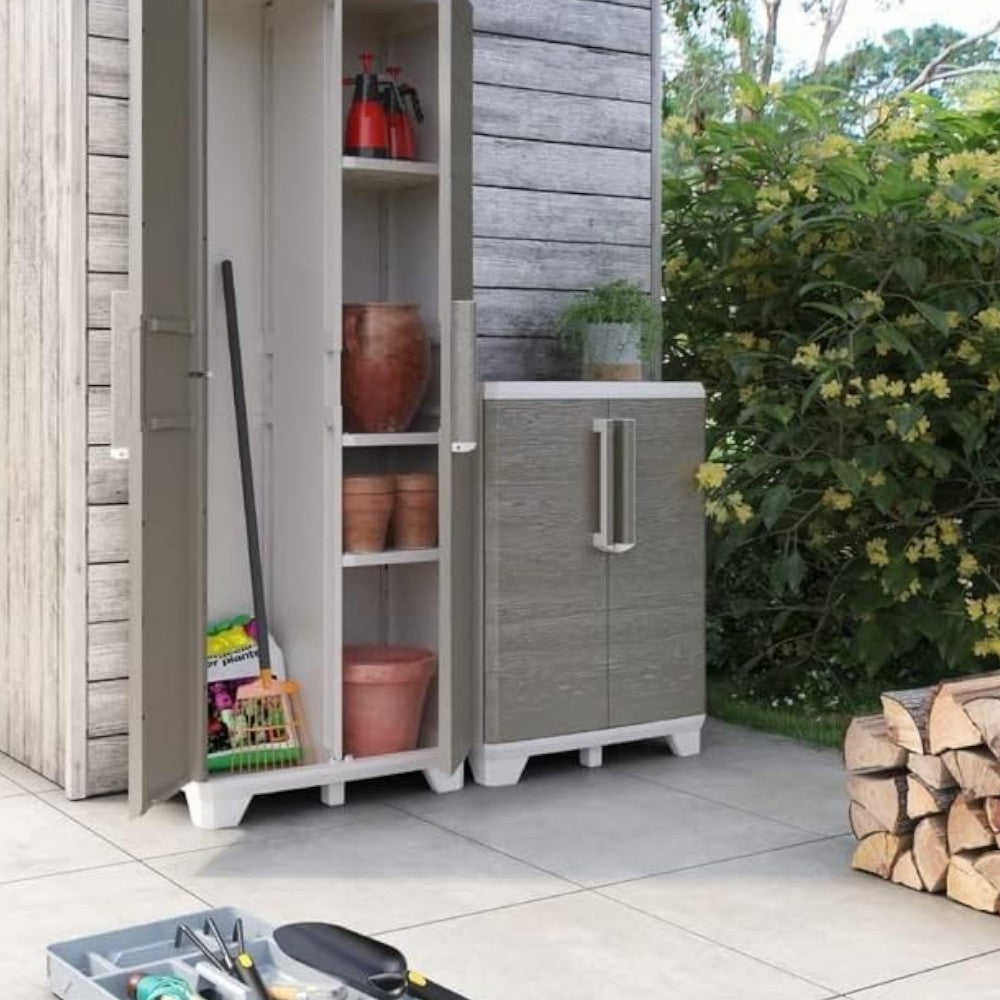 Armadio tuttopiani basso in resina resistente lucchettabile con 2 ante Linear Wood